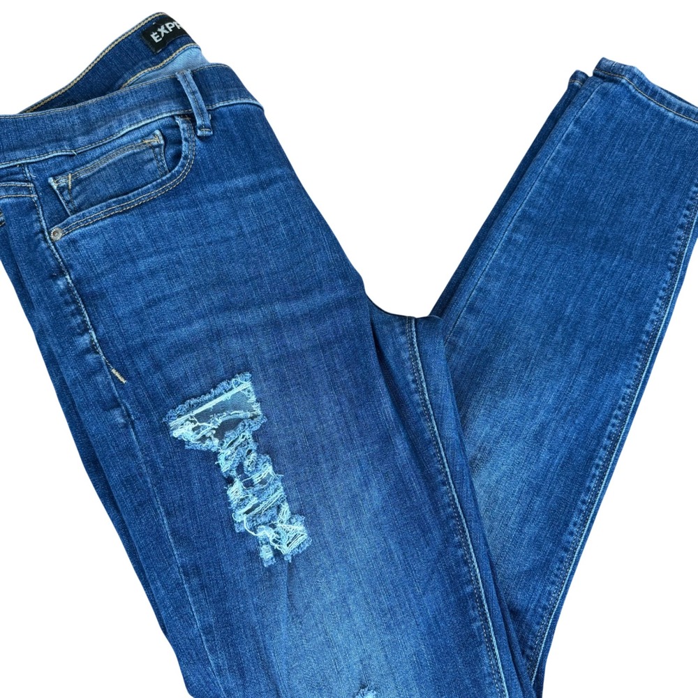 EXPRESS Jeans Women's Size 10R Mid Rise Distressed Legging Blue Denim Jeans
